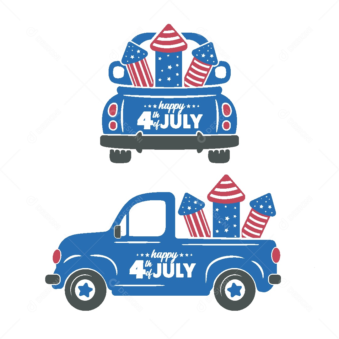 Carro com Fogos nas Cores de 4 de Junho Ilustração Vetor EPS