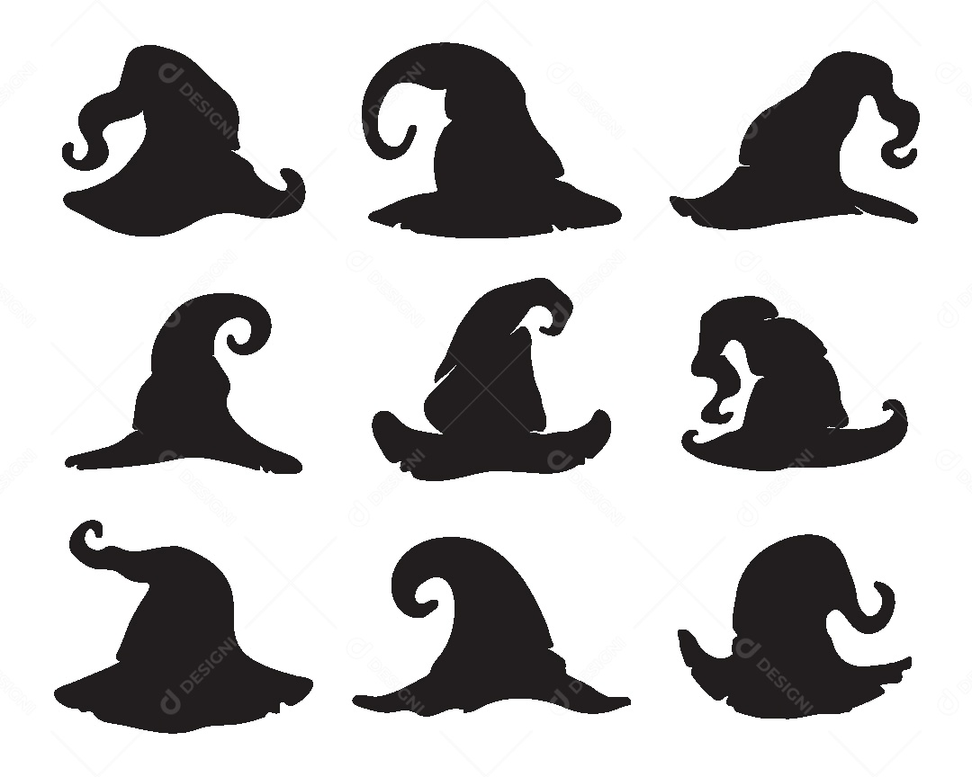 Conjunto de Chapéu de Bruxa Ilustração Vetor EPS