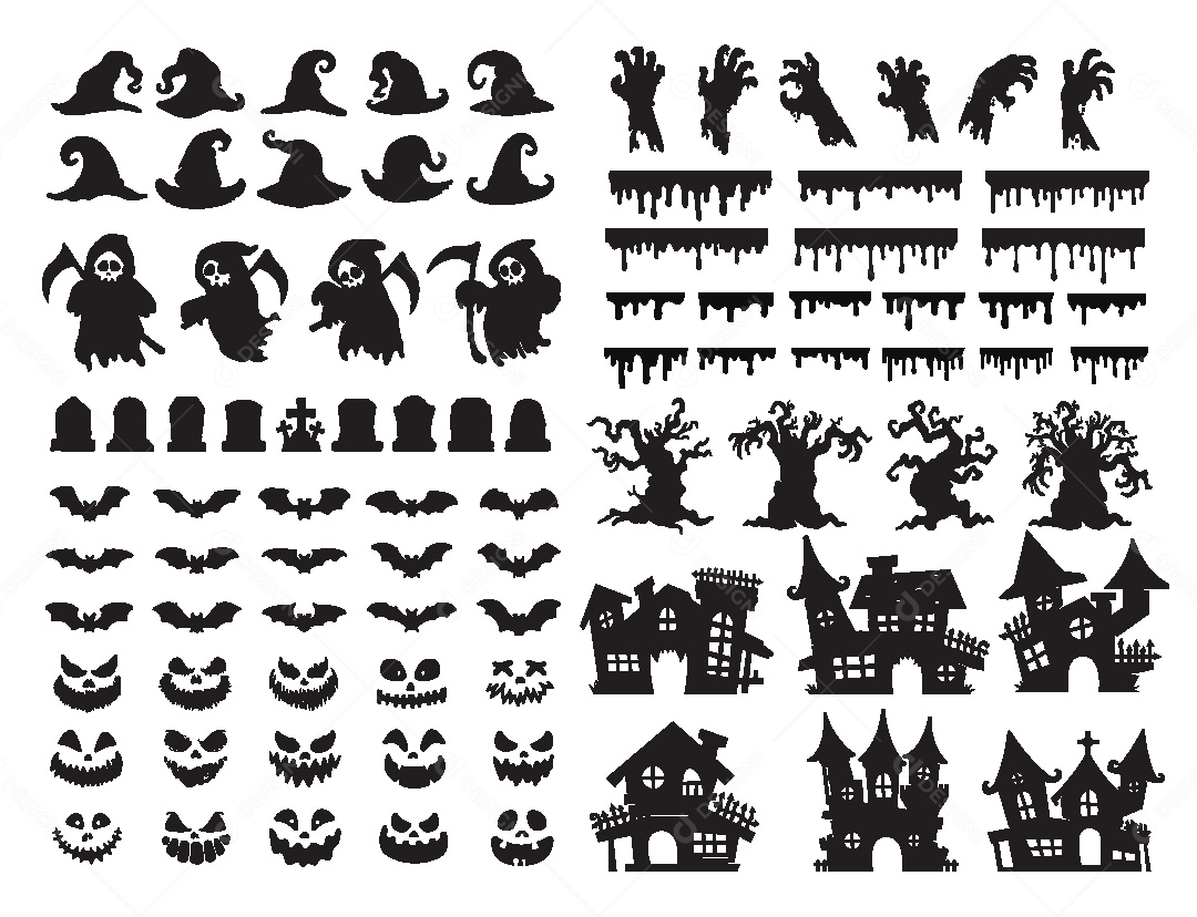 Conjunto de Elementos do Halloween Ilustração Vetor EPS
