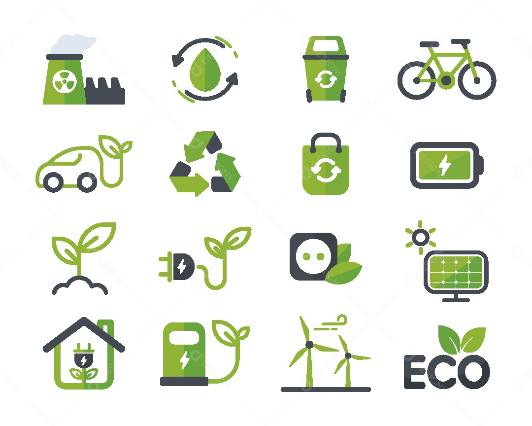 Conjunto de Ícones de Sustentabilidade Ilustração Vetor EPS