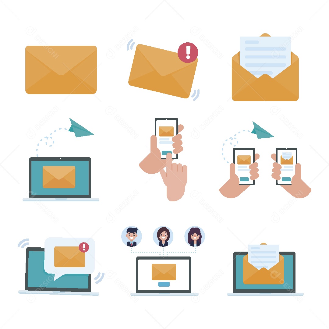 Conjunto de Ícones de Notificações Ilustração Vetor EPS