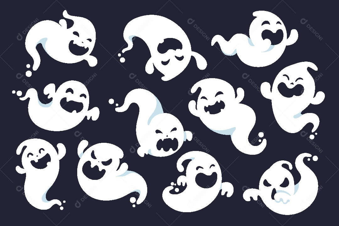 Conjunto de Fantasma do Halloween Ilustração Vetor EPS