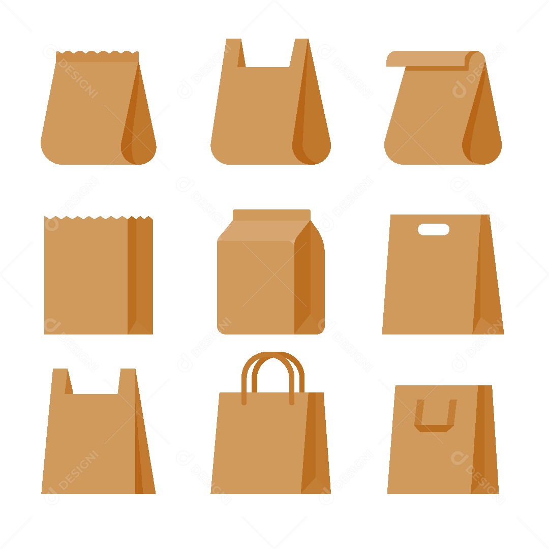 Conjunto do Sacolas de Papel Ilustração Vetor EPS