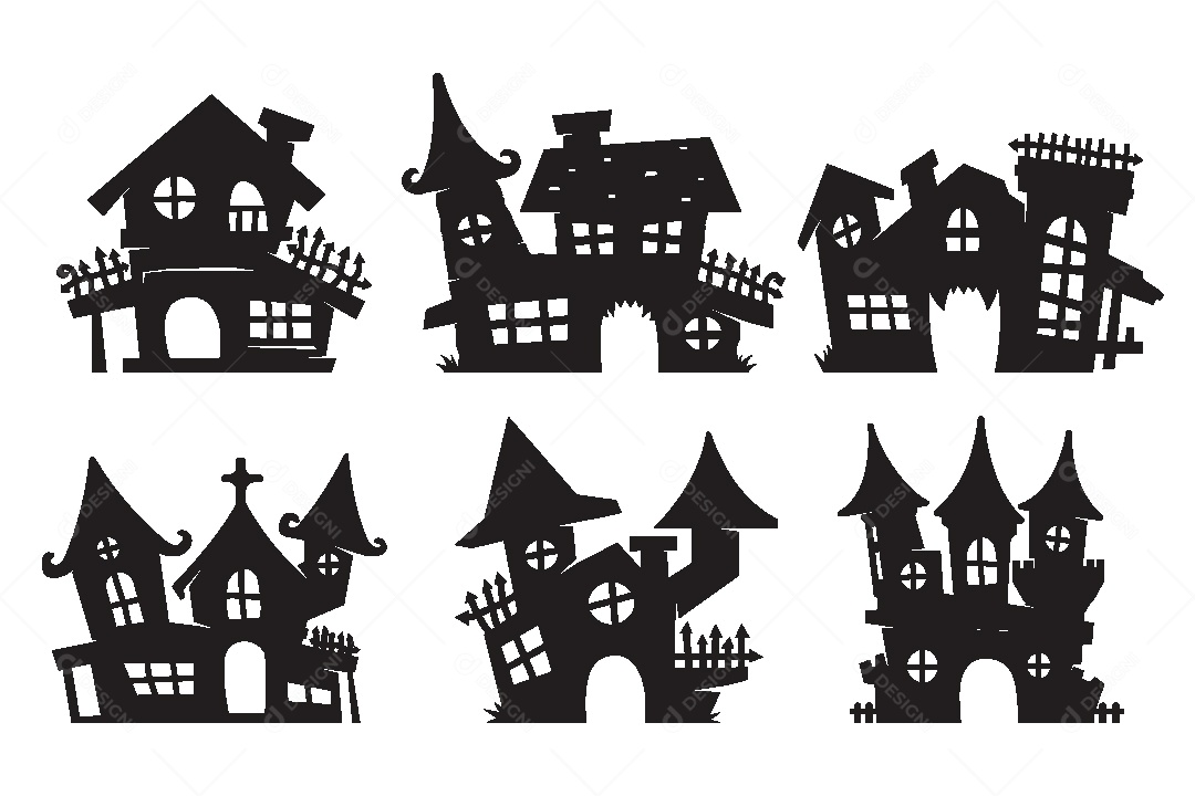 Conjunto de Silhuetas de Casa Assombrada Vetor EPS