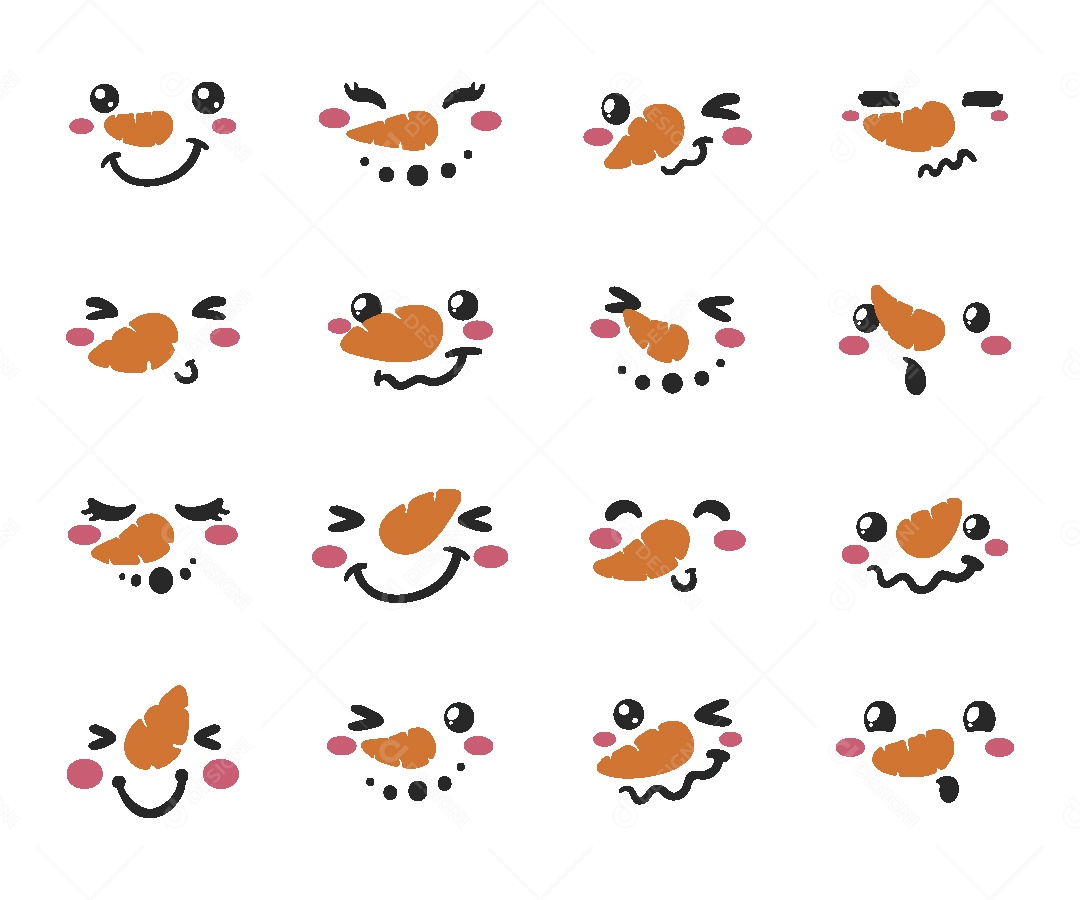 Conjunto de Cara de Boneco de Neve Ilustração Vetor EPS