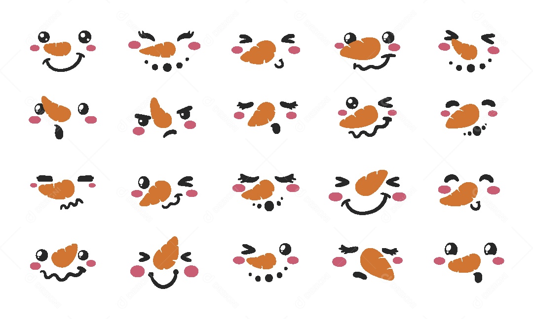 Conjunto de Cara de Boneco de Neve Ilustração Vetor EPS