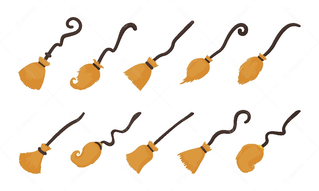 Conjunto de Vassouras de Bruxas Ilustração Vetor EPS