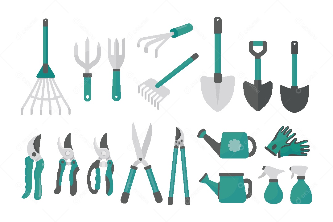 Conjunto de Ferramentas de Jardinagem Ilustração Vetor EPS
