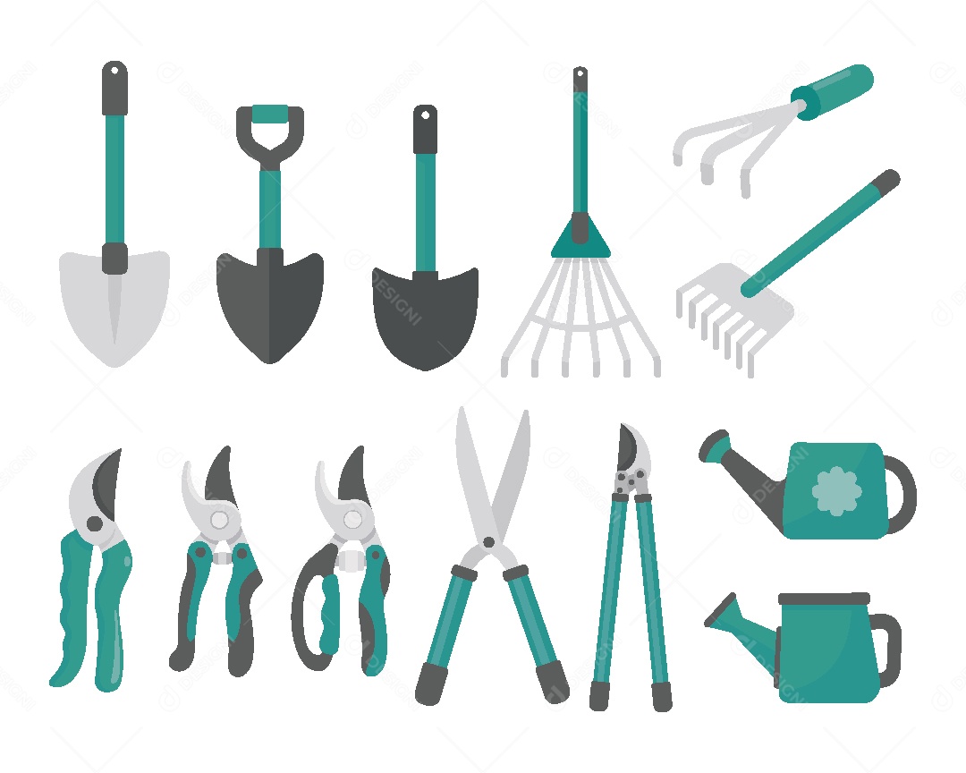 Conjunto de Ferramentas de Jardinagem Ilustração Vetor EPS