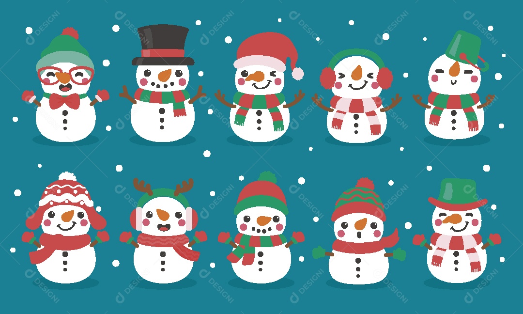 Conjunto de Bonecos de Neve de Natal Ilustração Vetor EPS