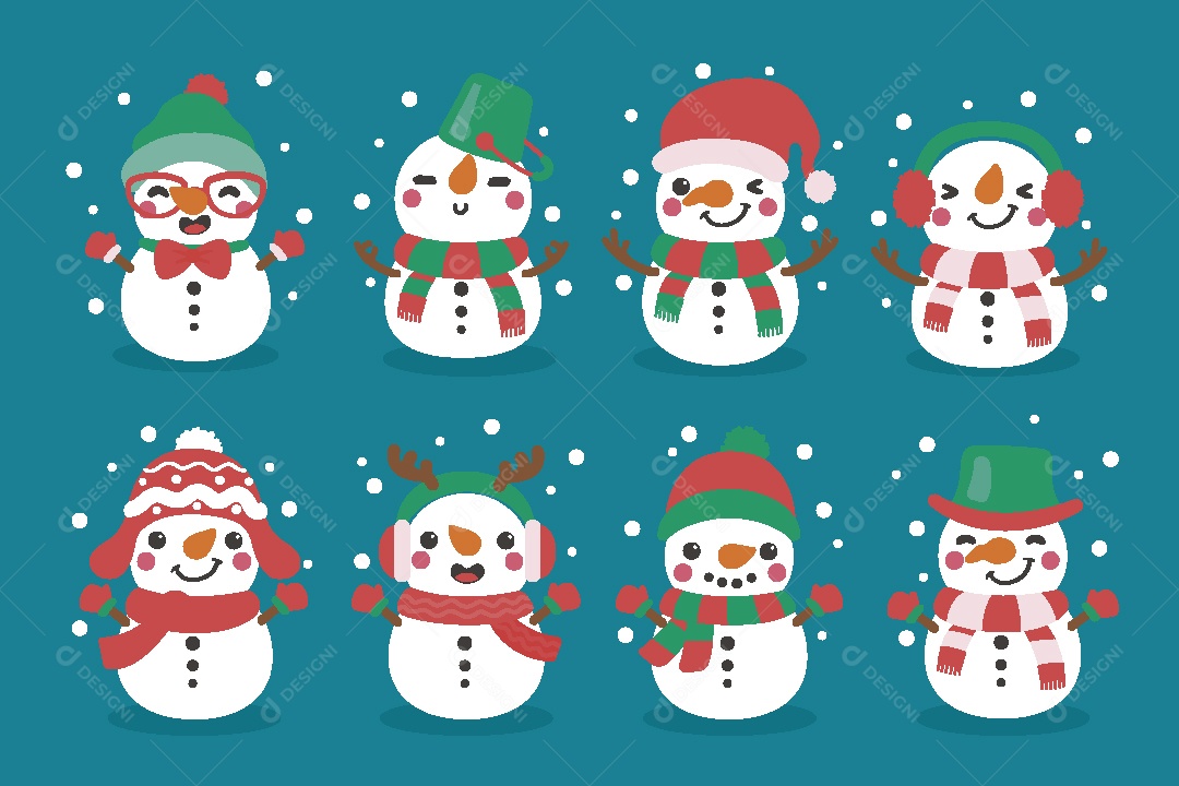 Conjunto de Bonecos de Neve de Natal Ilustração Vetor EPS