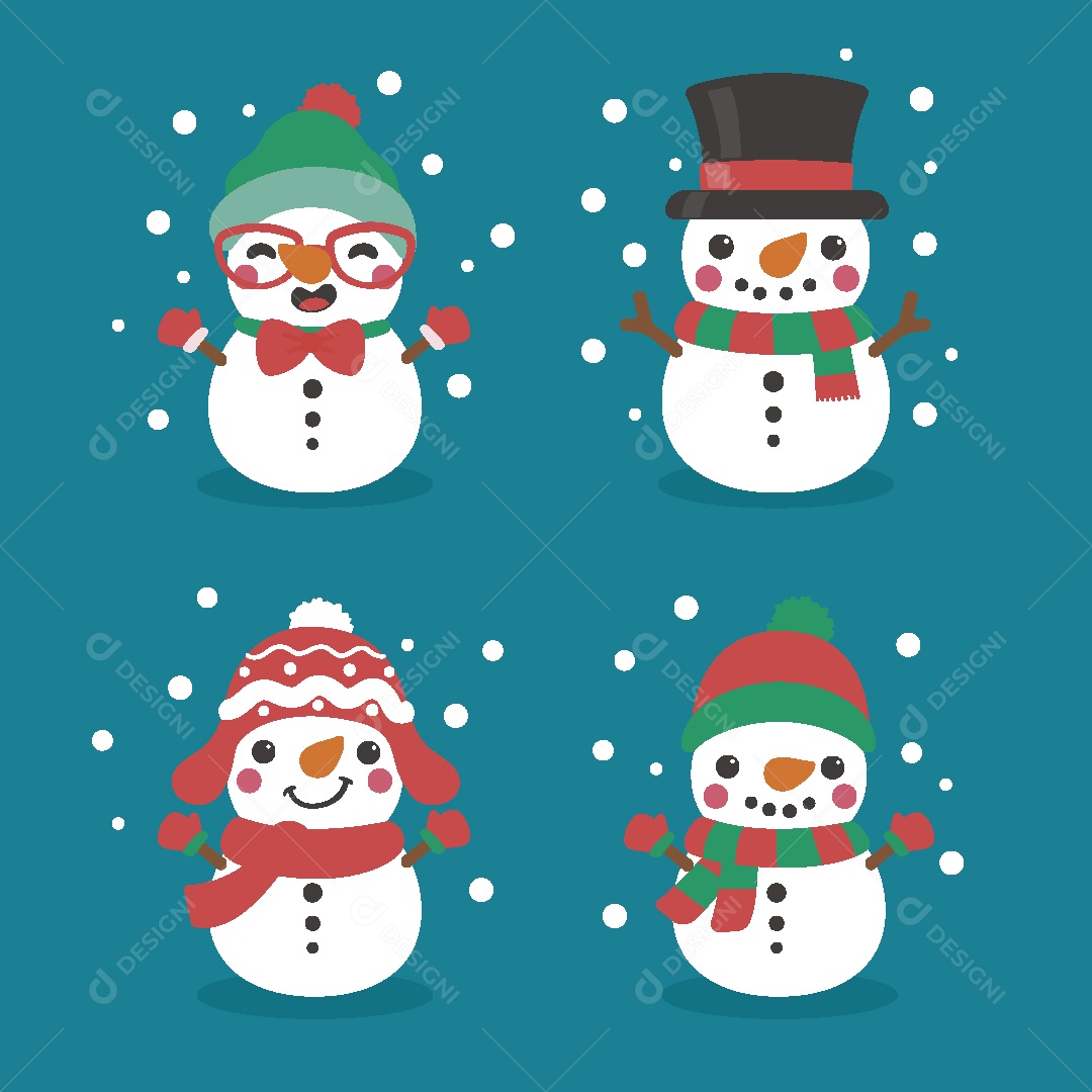 Conjunto de Bonecos de Neve de Natal Ilustração Vetor EPS