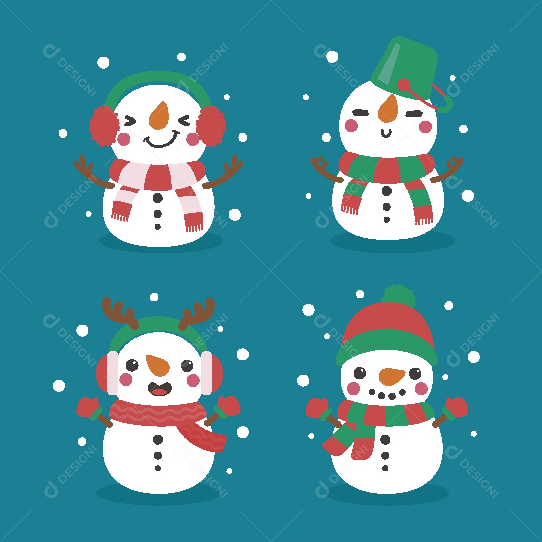 Conjunto de Bonecos de Neve de Natal Ilustração Vetor EPS