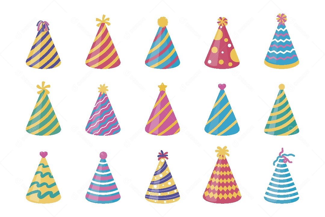 Conjunto de Chapéu de Aniversário Ilustração Vetor EPS