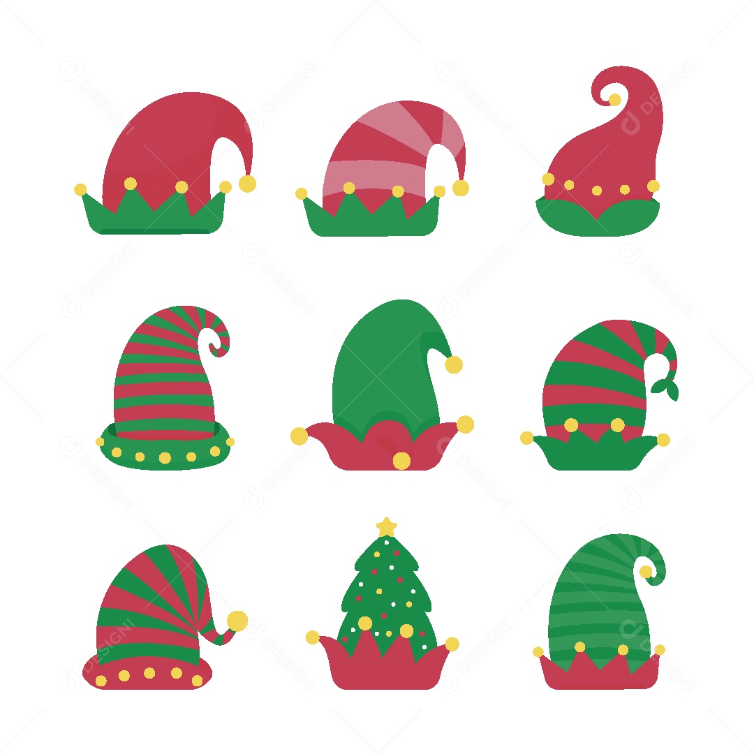 Conjunto de Chapéus de Duendes Natal Ilustração Vetor EPS