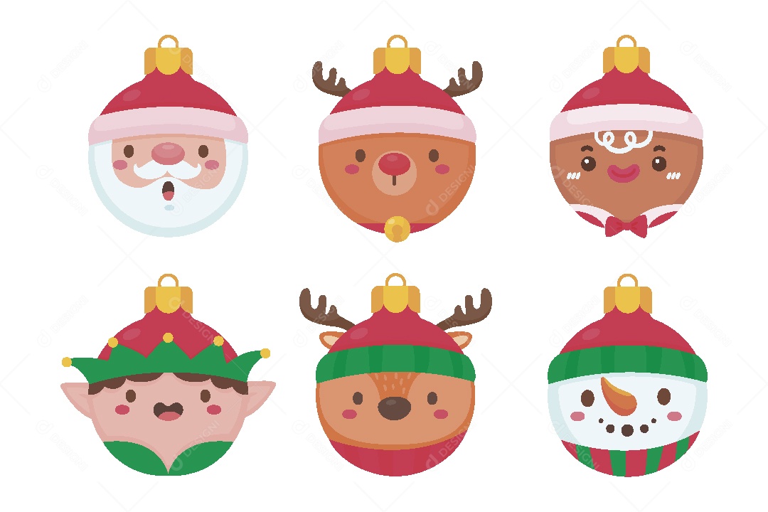 Conjunto de Bolas de Natal com Cara de Animais Vetor EPS