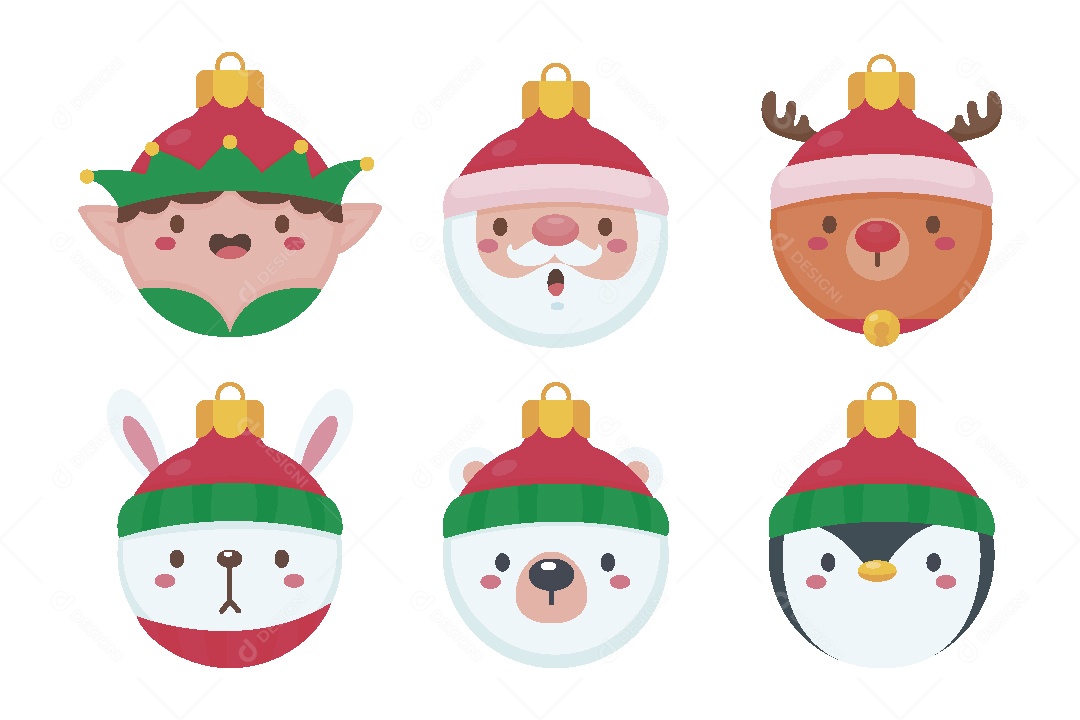 Conjunto de Bolas de Natal com Cara de Animais Vetor EPS