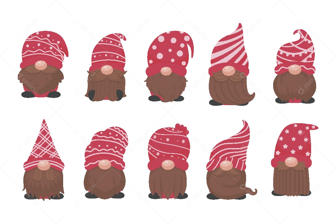 Conjunto de Gnomo de Natal Ilustração Vetor EPS