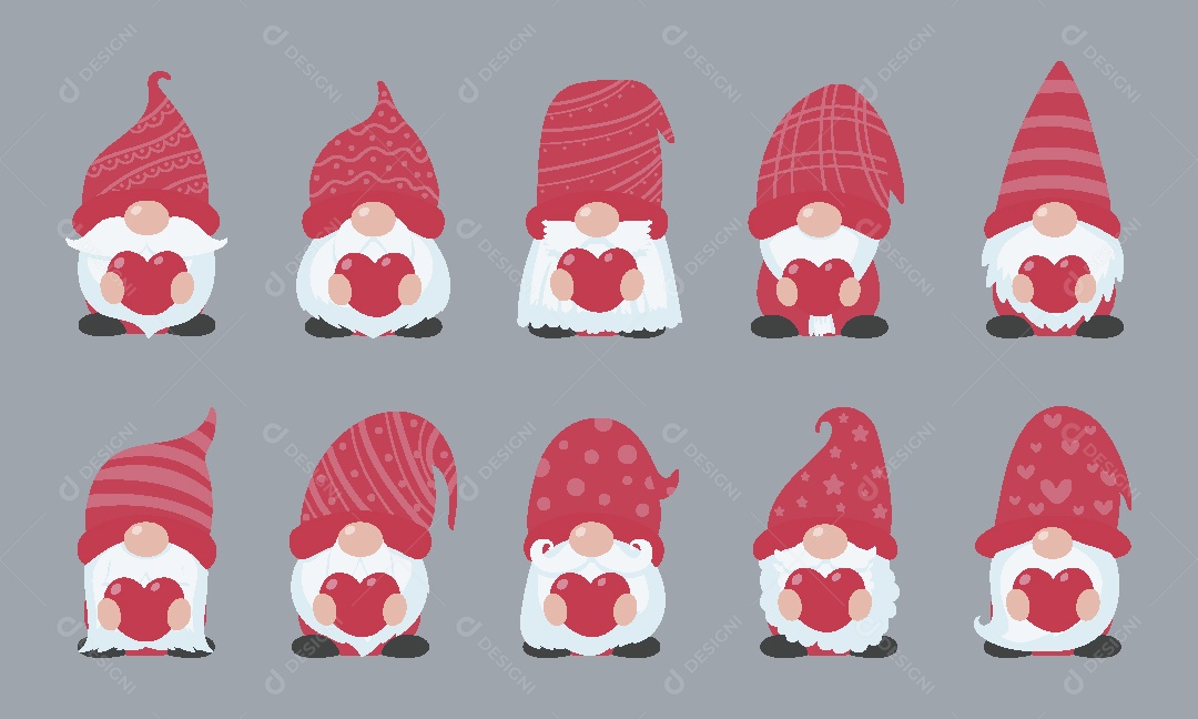 Conjunto de Gnomo de Barba Ilustração Vetor EPS