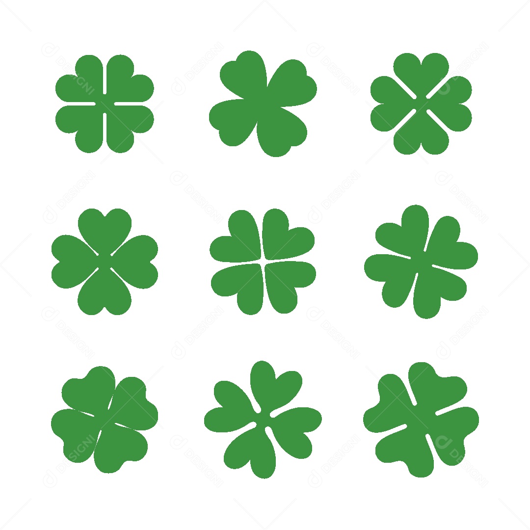 Conjunto de Trevo de 4 Folhas Ilustração Vetor EPS