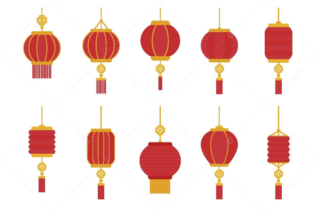 Conjunto de Lâmpadas do Ano Novo Chinês Ilustração Vetor EPS