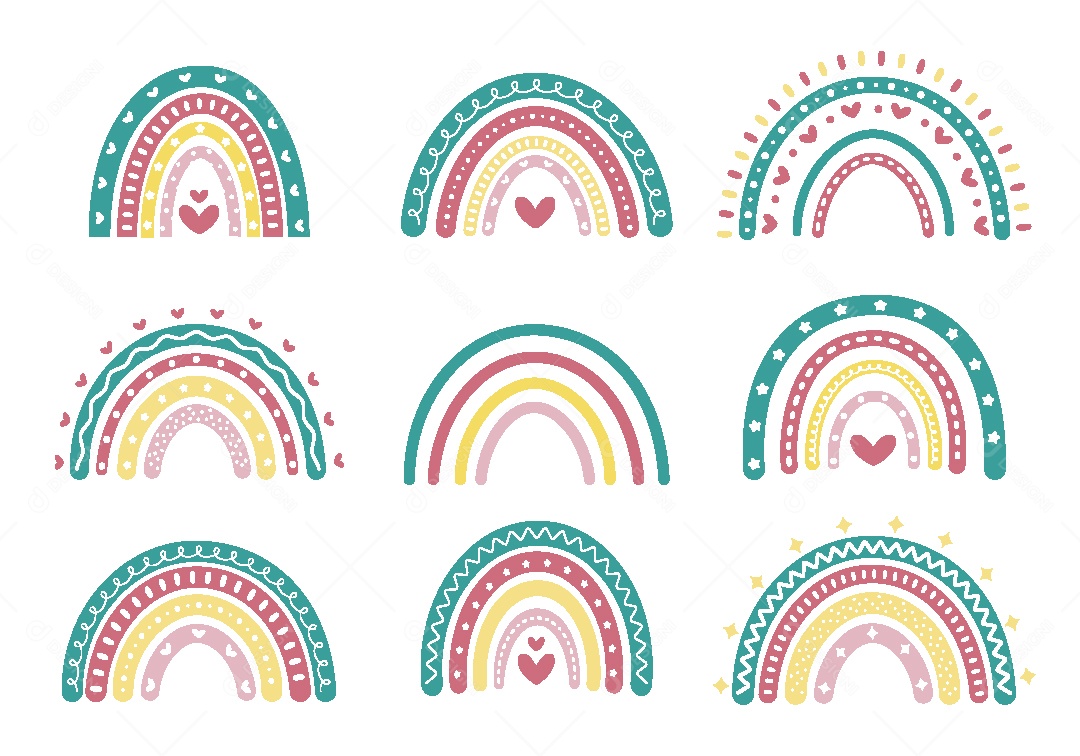 Conjunto de Arco Iris Ilustrações Vetor EPS