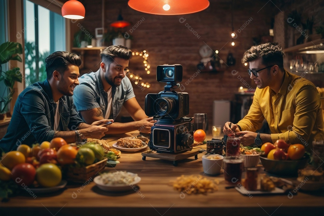 Criador feliz em casa com histórico de conteúdo alimentar