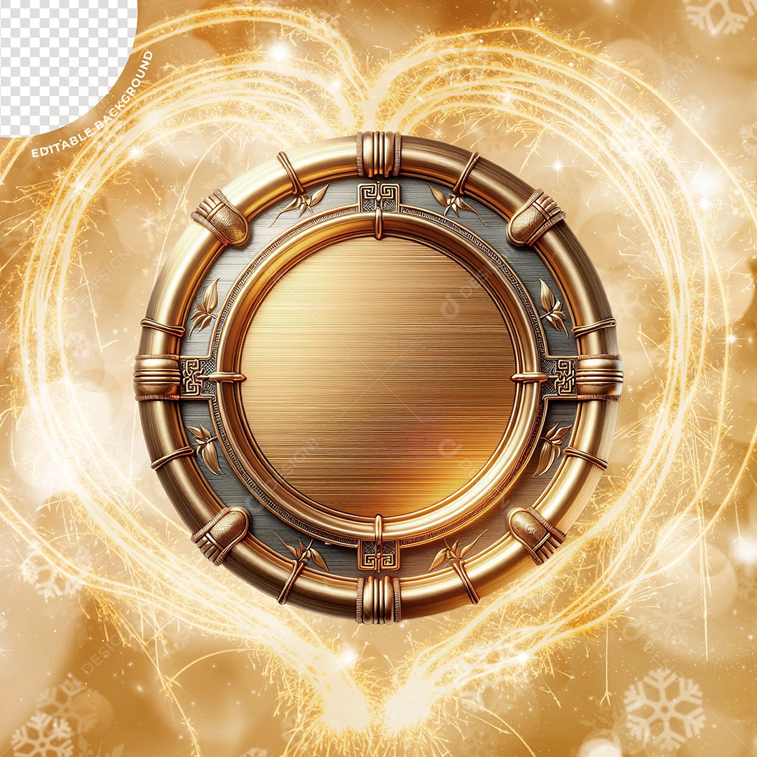 Placa Dourada de Ano Novo Elemento 3D para Composição PSD