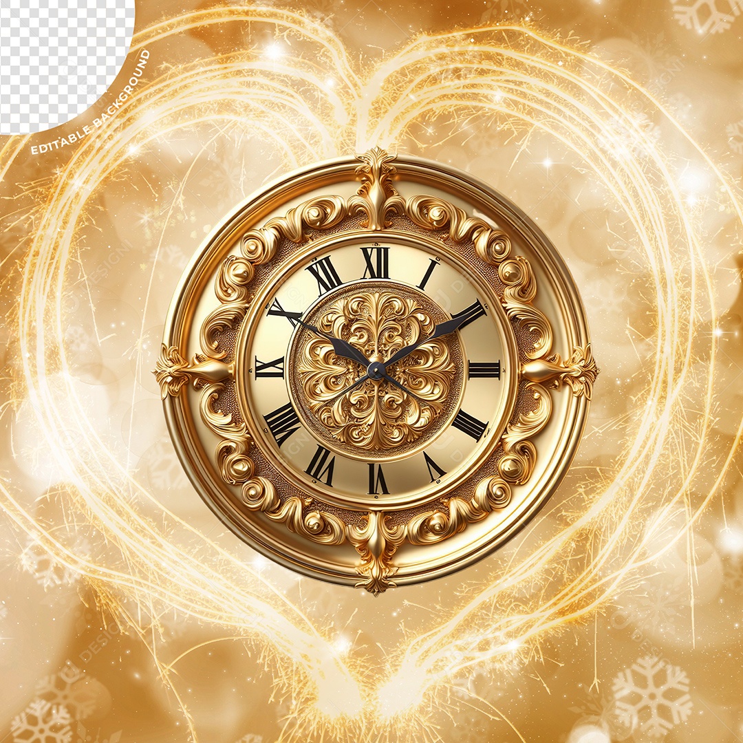 Relógio Decoração Elemento 3D de Ano Novo para Composição PSD