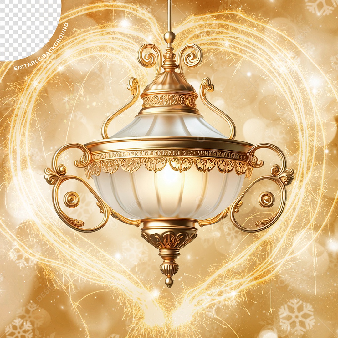 Lustre Dourado Decoração Elemento 3D de Ano Novo para Composição PSD