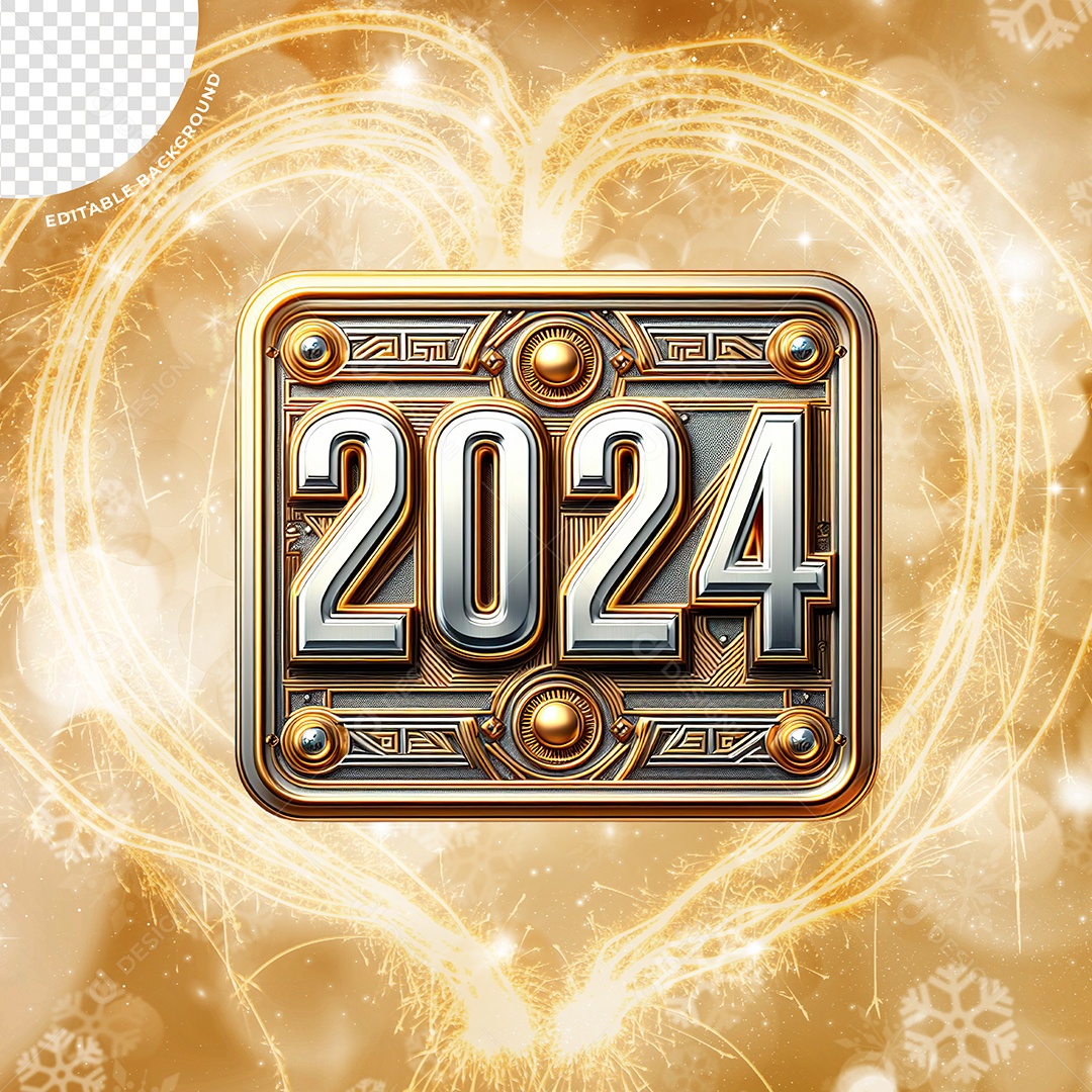Placa de 2024 Ano Novo Elemento 3D para Composição PSD