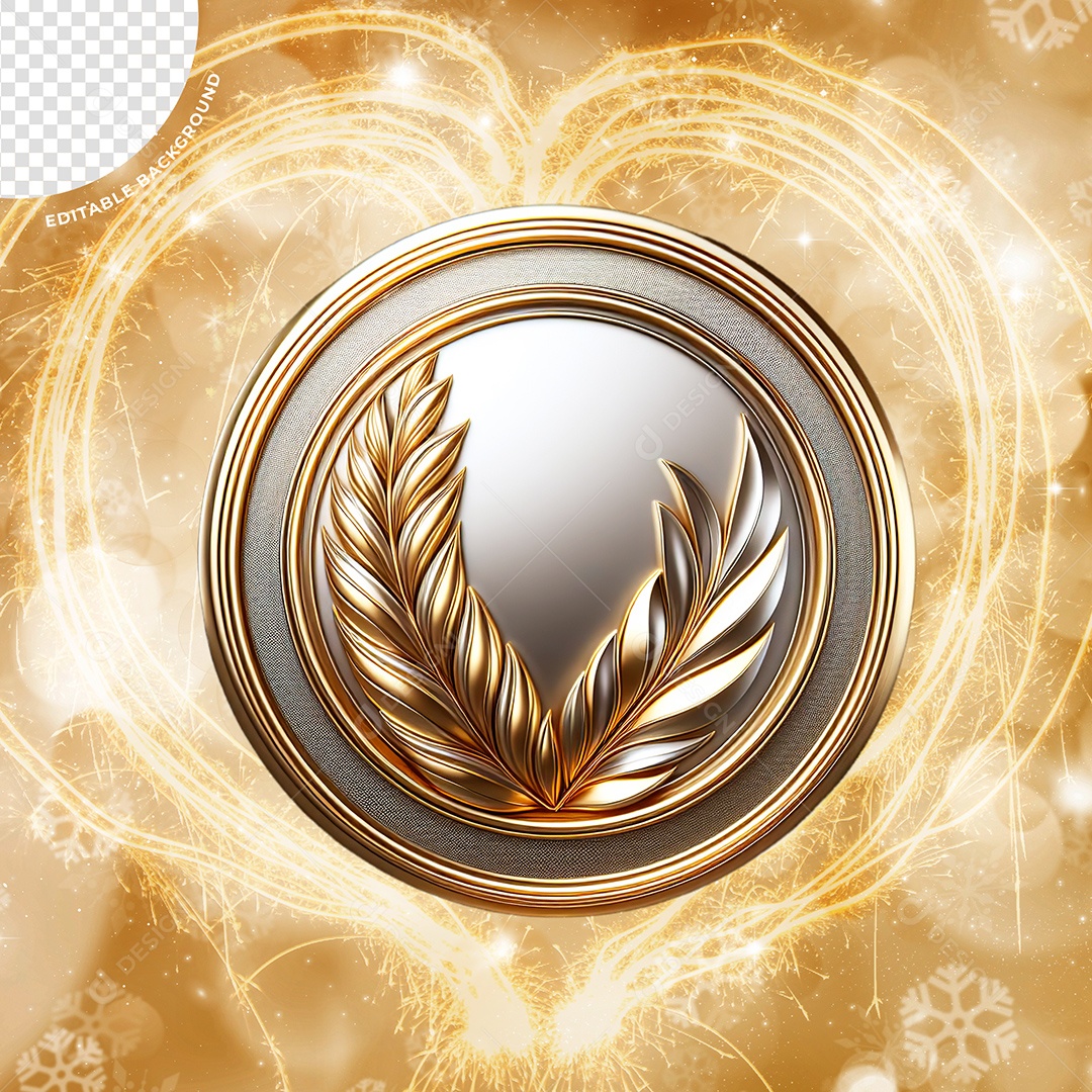 Placa Prata Dourada de Ano Novo Elemento 3D para Composição PSD