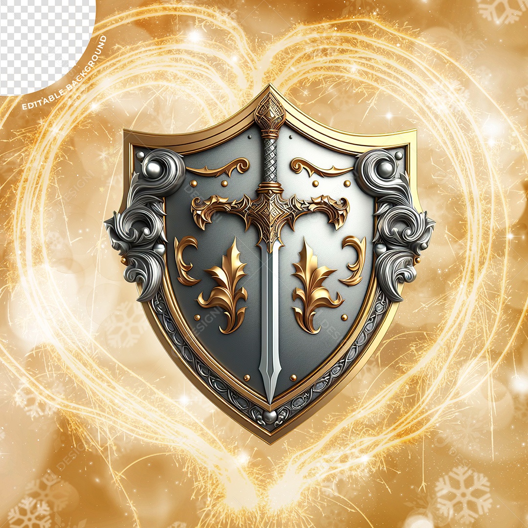 Escudo Decoração Ano Novo Elemento 3D para Composição PSD
