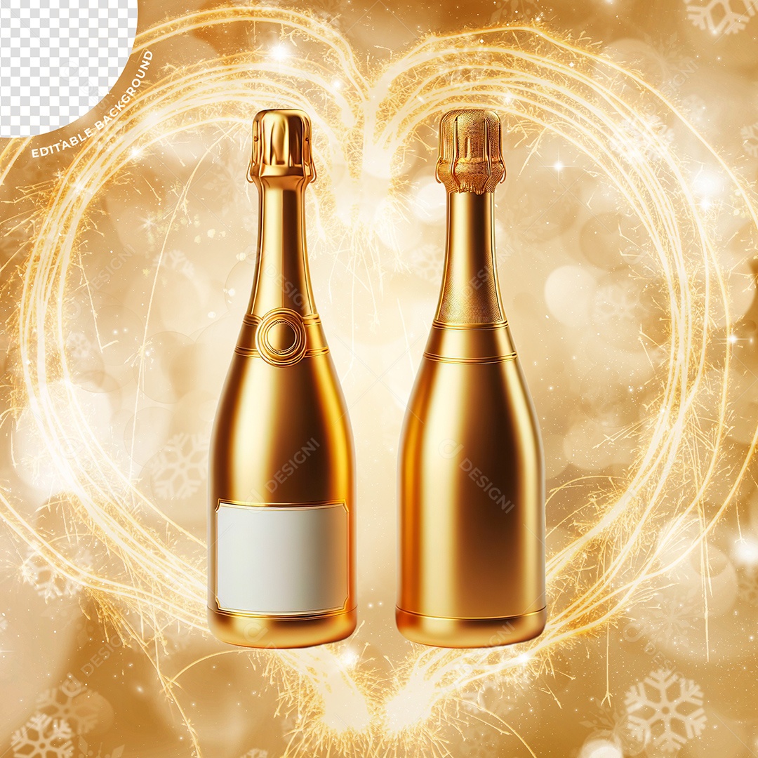 Garrafas de Champagne Elemento 3D de Ano Novo para Composição PSD