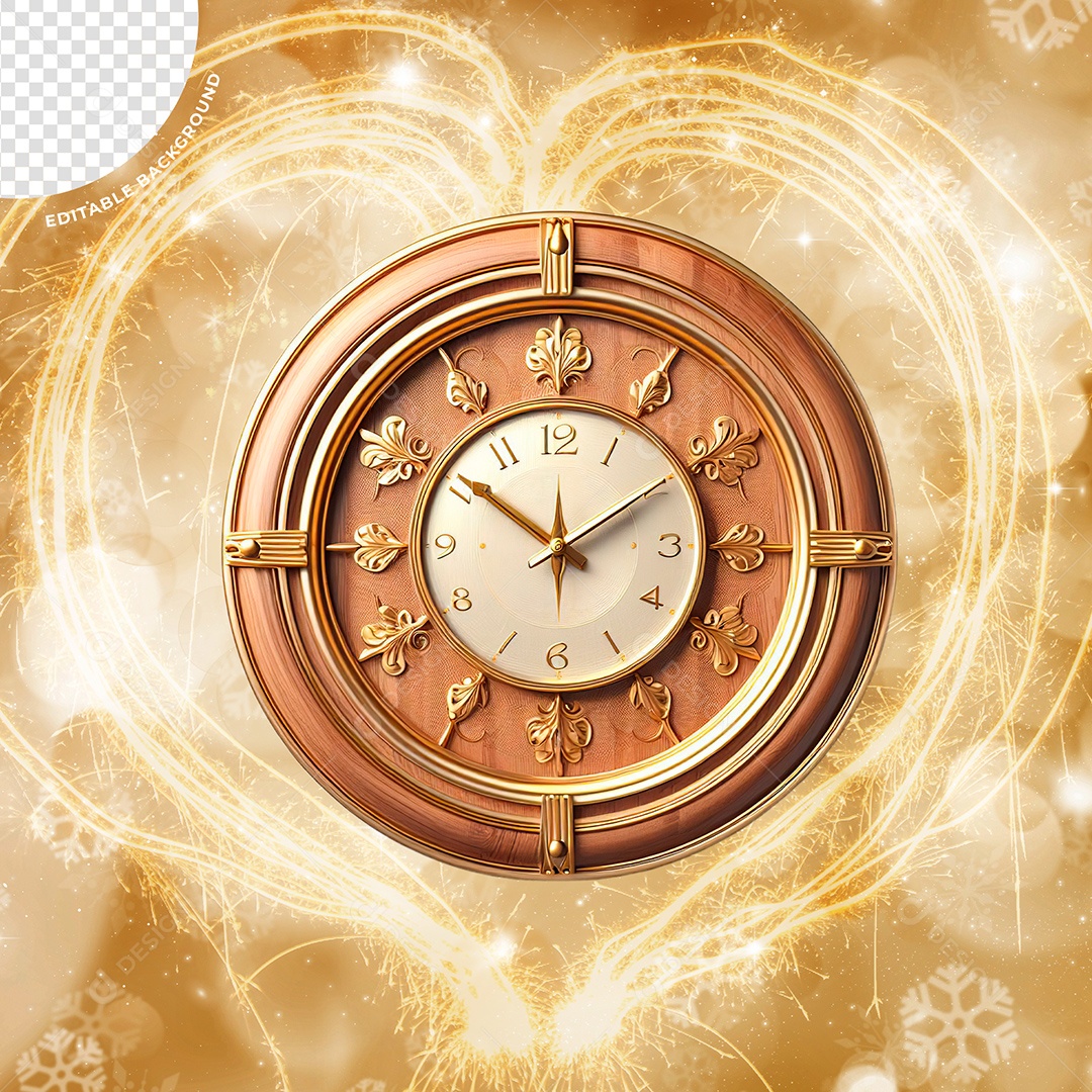 Relógio Decoração de Ano Novo Elemento 3D para Composição PSD