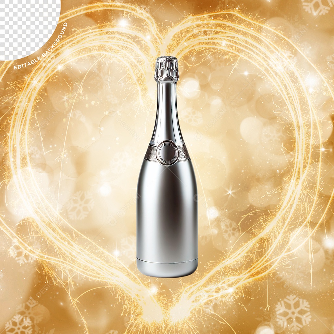 Garrafa de Champagne Elemento 3D Prata para Composição PSD