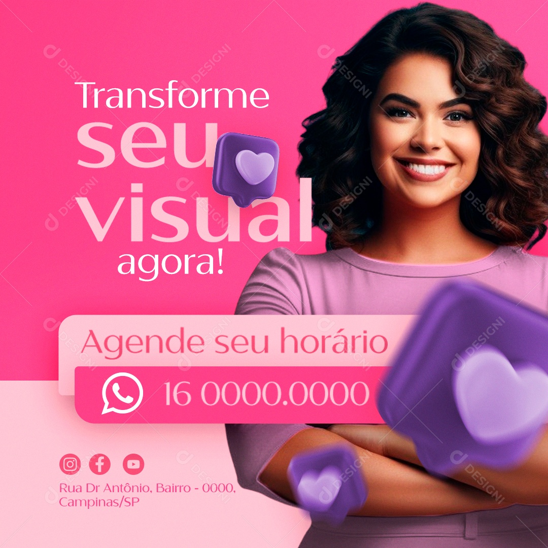 Salão de Beleza Cabelereira Transforme seu visual agora Agende seu horário Social Media PSD Editável