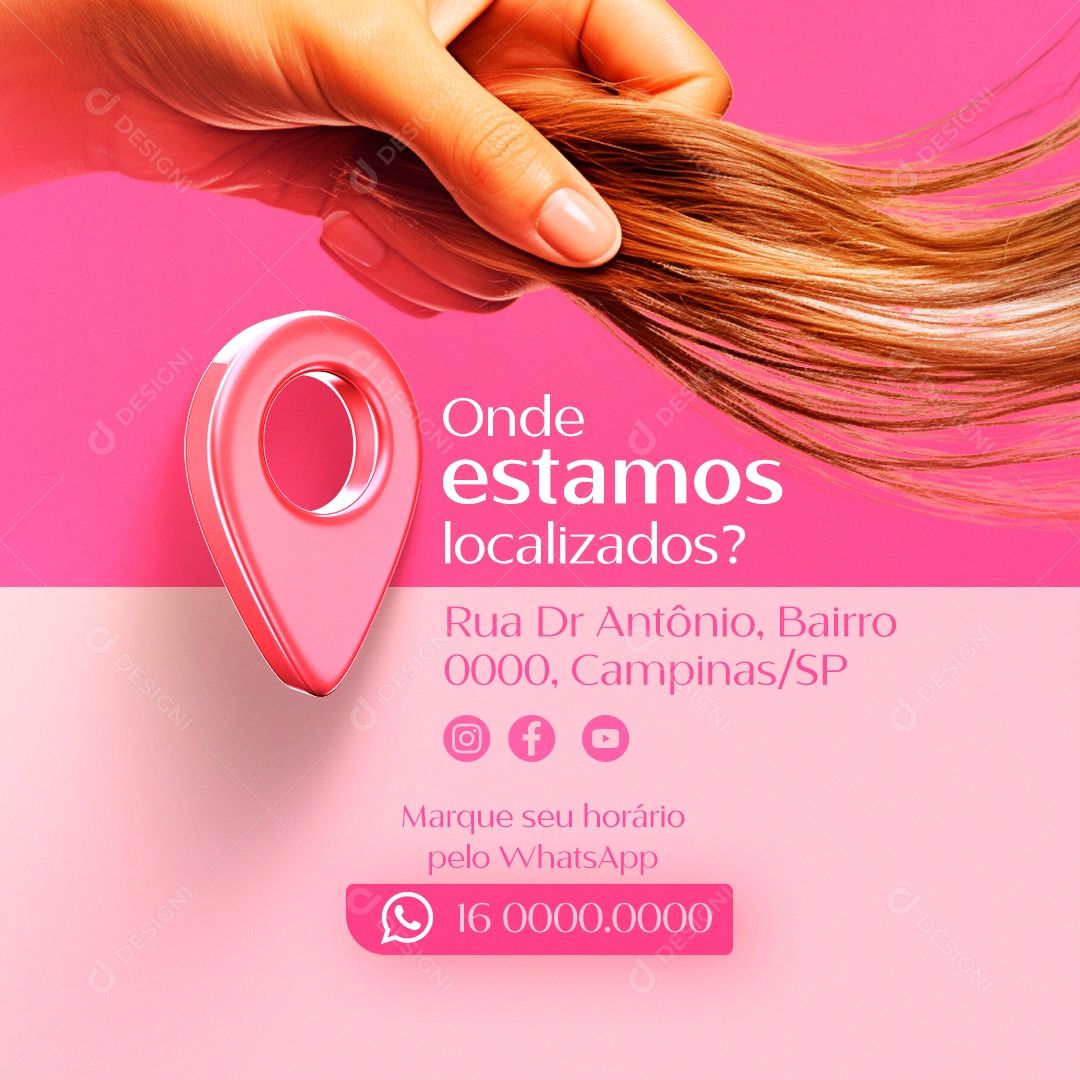 Salão de Beleza Cabelereira Onde estamos localizados Marque seu horário pelo WhatsApp Social Media PSD Editável
