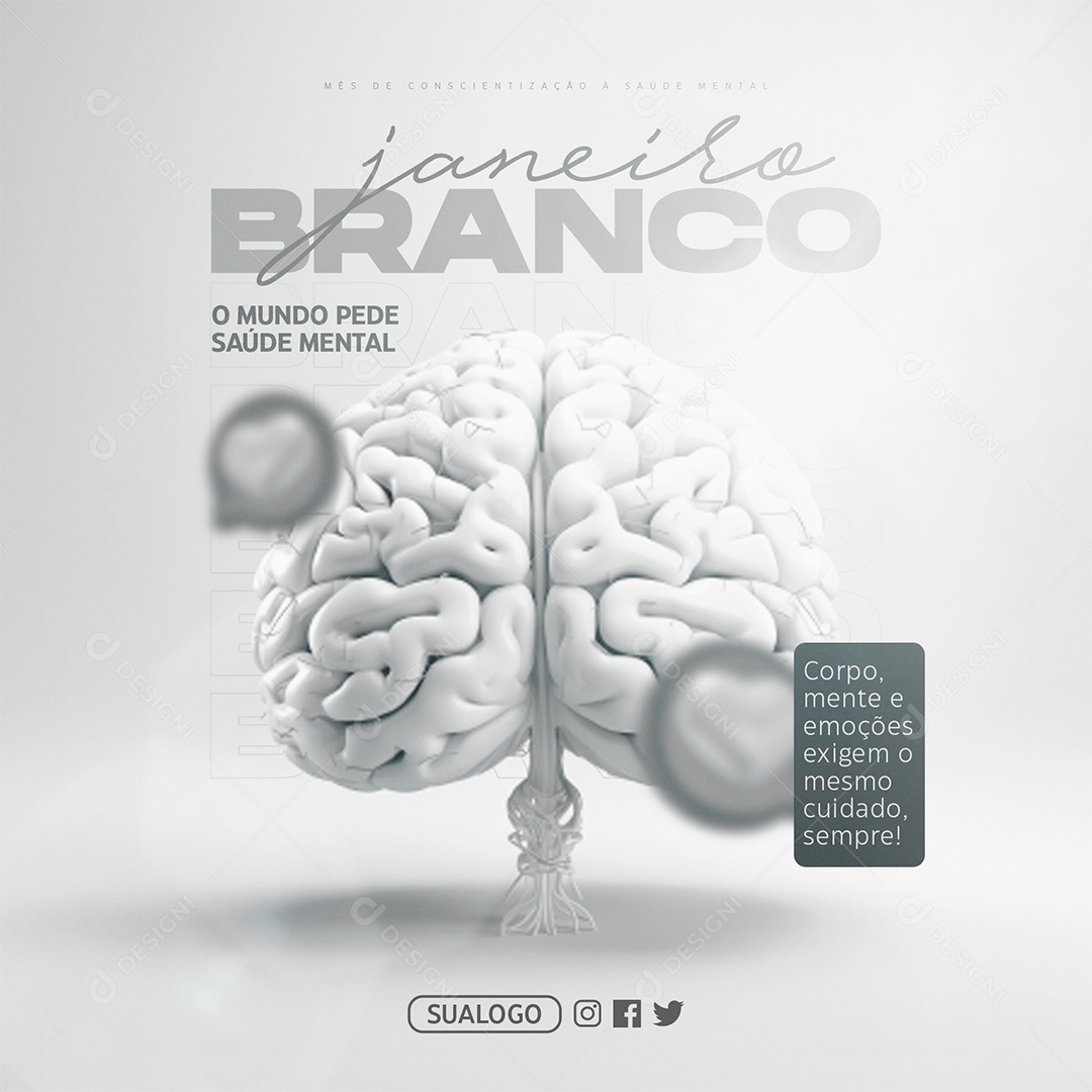 Social Media Feed Janeiro Branco o Mundo Pede Saúde Mental PSD Editável
