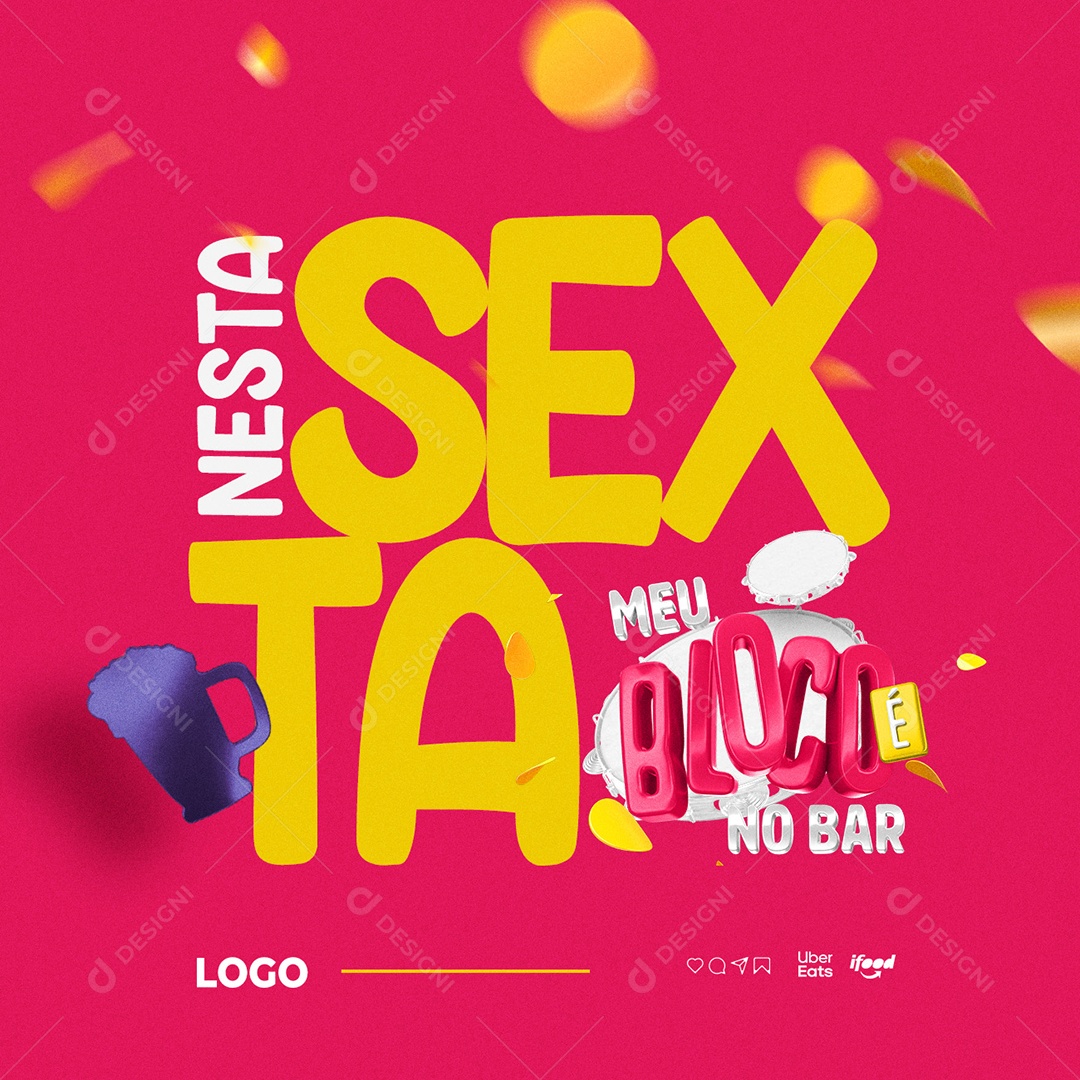 Carnaval Meu Bloco È No Bar Distribuidora de Bebidas Nesta Sexta Social Media PSD Editável