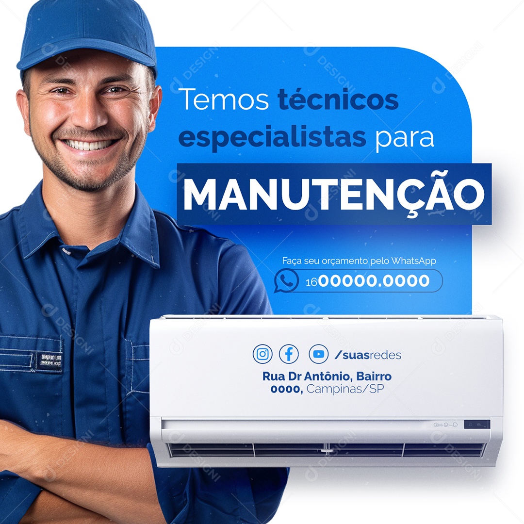 Manutenção De Ar Condicionado Temos técnicos especialistas para Manutenção Social Media PSD Editável