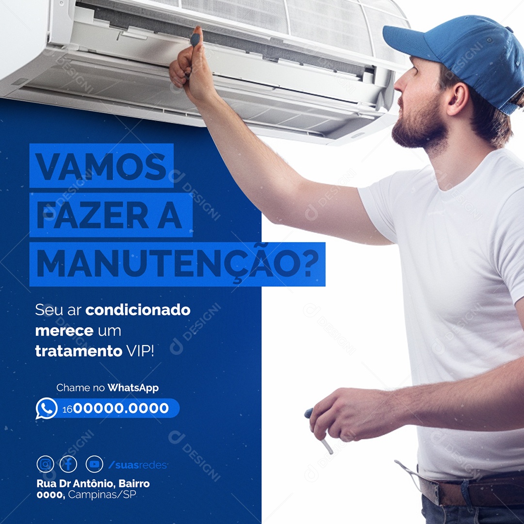 Manutenção De Ar Condicionado Vamos Fazer a Manutenção Seu Ar merece um tratamento Vip Social Media PSD Editável