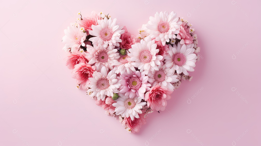 Coração de flores contra o céu azul fundo do dia Internacional da mulher