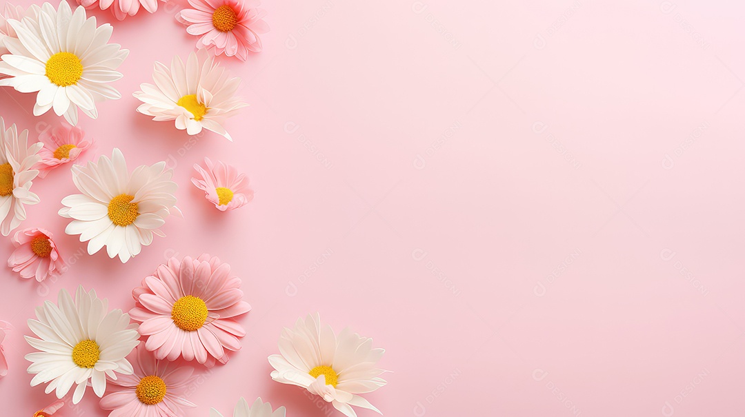 Margaridas brancas e rosa em um fundo rosa