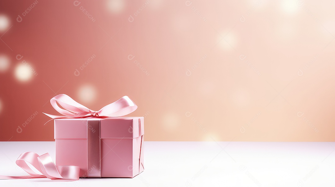 Caixas de presente rosa com laços em fundo rosa