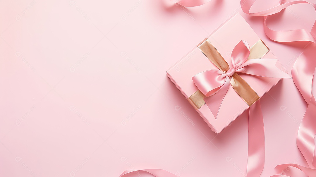 Caixas de presente rosa com laços em fundo rosa