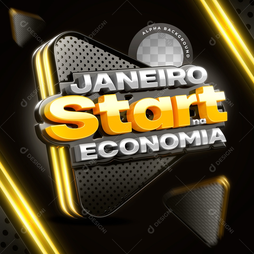 Selo 3D Janeiro Start Economia Para Composição PSD