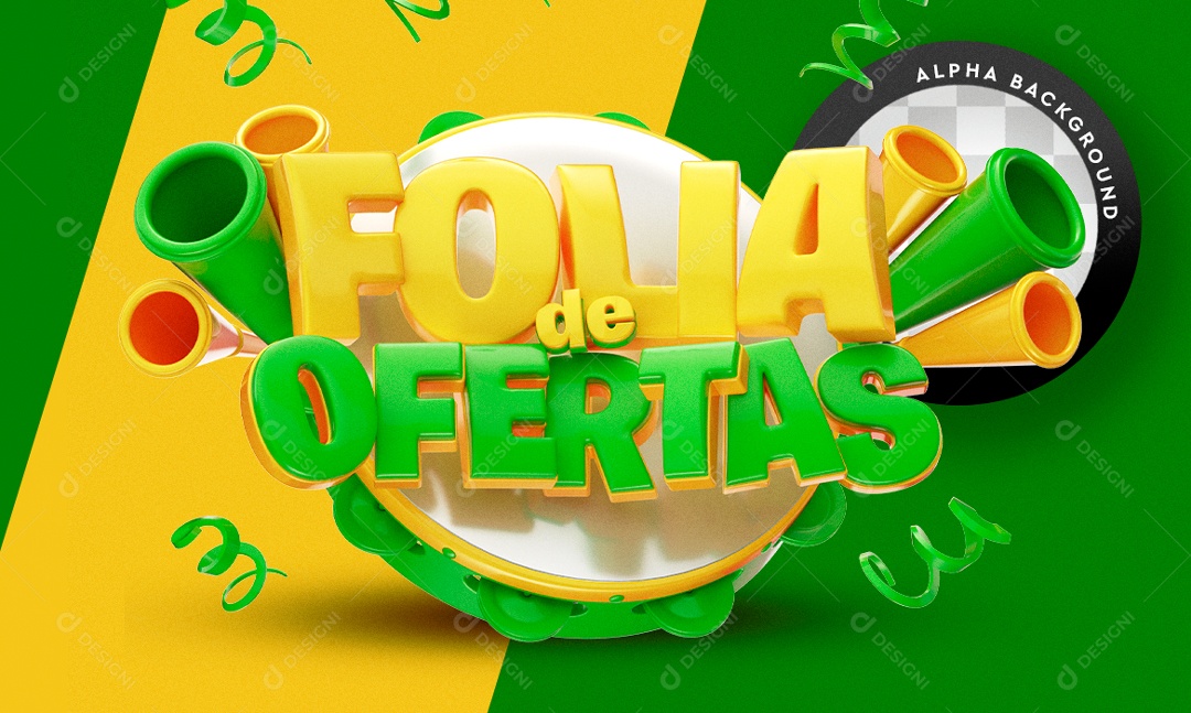 Selo 3D Verde e Amarelo Folia De Ofertas Para Composição PSD