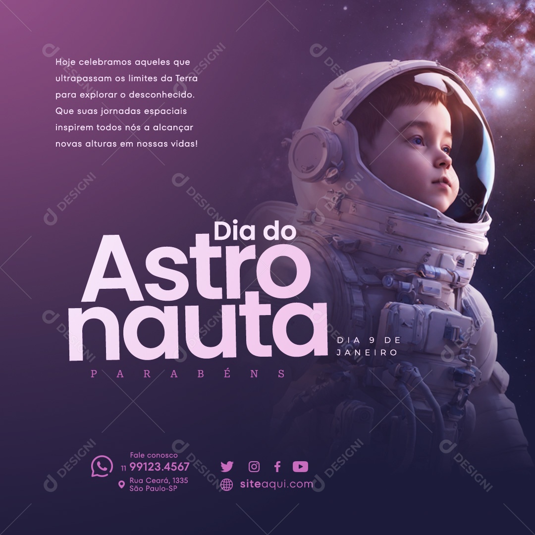 Social Media Dia Do Astronauta Parabéns PSD Editável