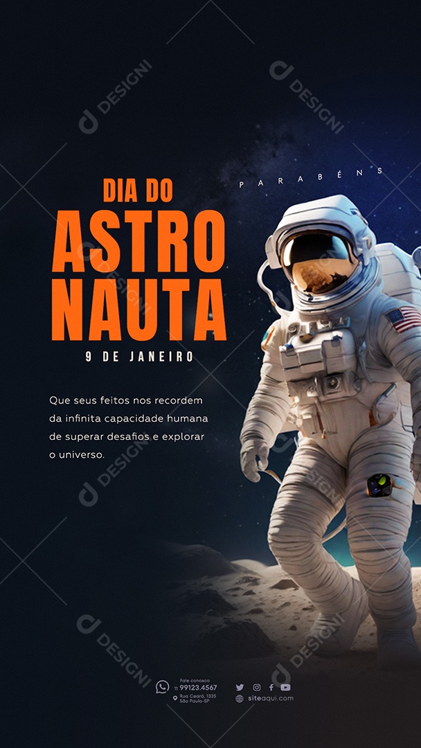 Story Dia Do Astronauta 9 De Janeiro Parabéns Social Media PSD Editável